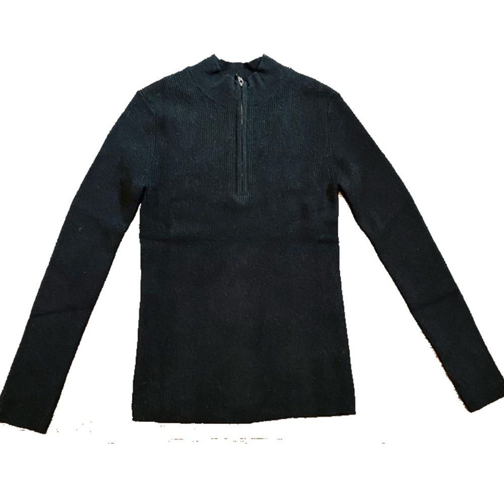 EUC One Grey Day black 100% cashmere quarter zip sweater
